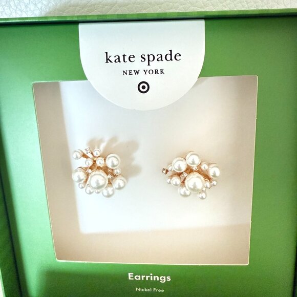 NIB kate spade new york x Target Pearl Cluster Stud Earrings White/Gold - Picture 4 of 6